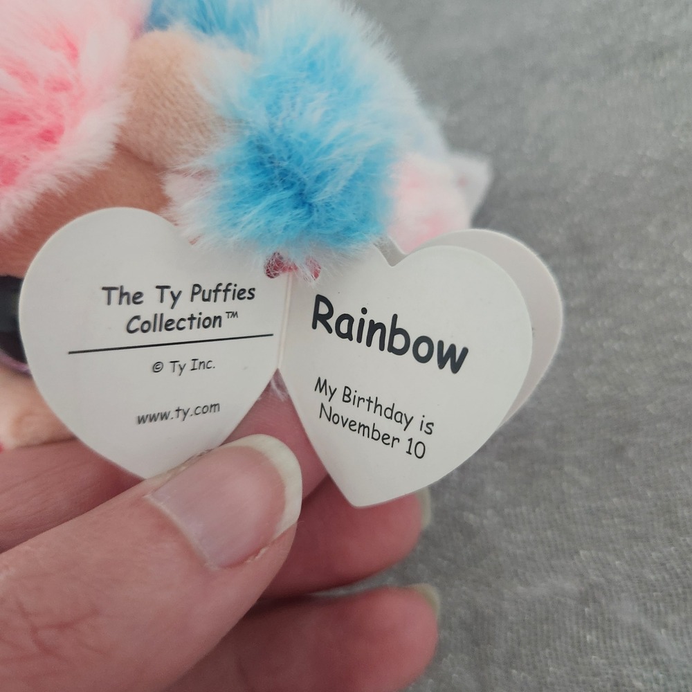 Ty Puffies Rainbow the Poodle Multi Color Pastel Plush Round Dog Toy 4 inch - Picture 3 of 3